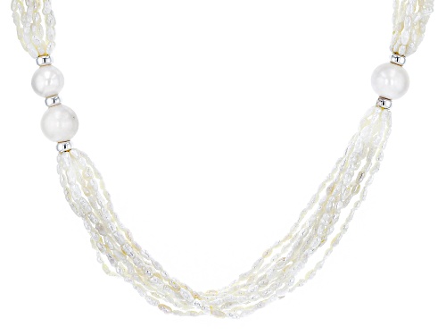 3-13mm White Cultured Freshwater Pearl Rhodium over Sterling Silver Twisted 24 inch Necklace - Size 24