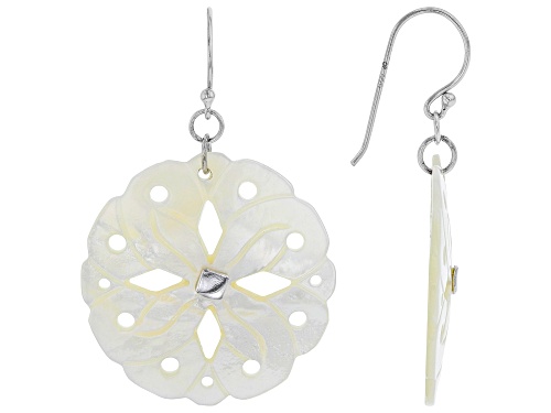 28mm White Mother of Pearl Rhodium over Sterling Silver Floral Earrings