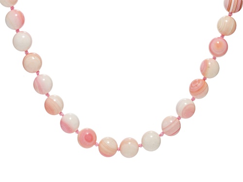 10-11mm Pink Conch Shell Rhodium Over Sterling Silver 20 inch plus 2 inch Extender Necklace - Size 20