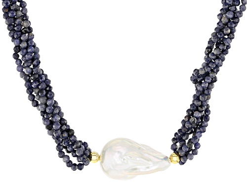 Genusis™ Cultured Freshwater Pearl & Sapphire 18k Yellow Gold Over Sterling Silver Necklace - Size 18