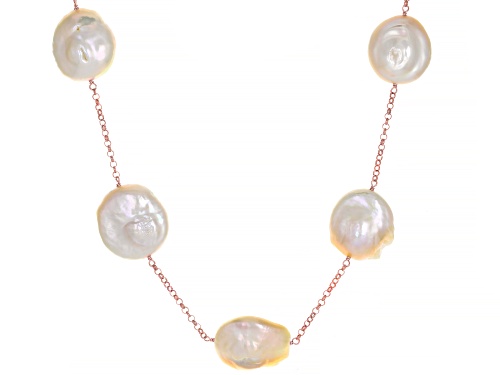 15mm Peach Cultured Freshwater Pearl 18k Rose Gold Over Sterling Silver 20 Inch Necklace - Size 20
