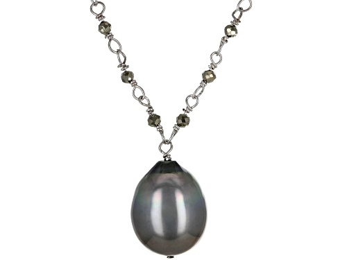 11-11.5mm Cultured Tahitian Pearl And Pyrite Rhodium Over Sterling Silver 18 Inch Necklace - Size 18