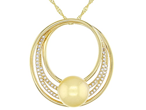 9-10mm Golden Cultured South Sea Pearl And White Topaz 18k Yellow Gold Over Sterling Silver Pendant