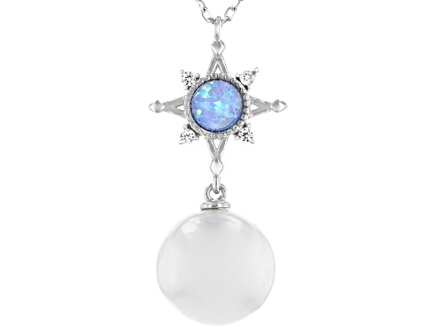 Genusis™ Cultured Freshwater Pearl, Lab-Created Opal, Bella Luce® Rhodium Over Silver Necklace - Size 16