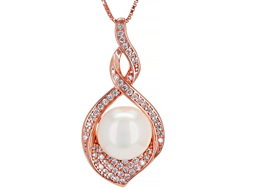 9-10mm White Cultured Freshwater Pearl & Bella Luce® 18k Rose Gold Over Sterling Silver Pendant