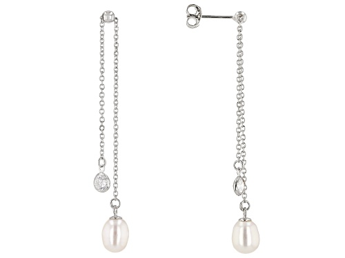 6-7mm White Cultured Freshwater Pearl & Bella Luce® Rhodium Over Sterling Silver Dangle Earrings