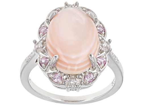 Pink Mother-of-Pearl With 0.14ctw Pink Sapphire & 0.07ctw White Zircon Rhodium Over Silver Ring - Size 11