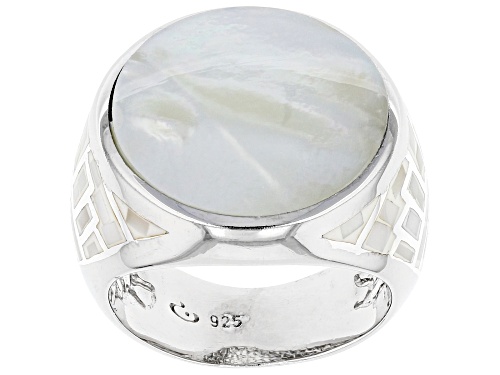 White South Sea Mother-of-Pearl Rhodium Over Sterling Silver Ring - Size 6