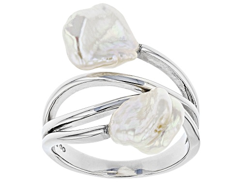 Photo of 8.5mm White Cultured Keshi Freshwater Pearl Rhodium Over Sterling Silver Ring - Size 7