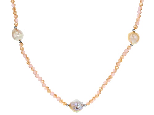 Genusis™ 10-12mm Cultured Freshwater Pearl & Pink Crystal Rhodium Over Silver 32 Inch Necklace - Size 32