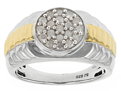 .55ctw Round White Diamond Rhodium And 14k Yellow Gold Over Sterling Silver Mens Cluster Ring - Size 12