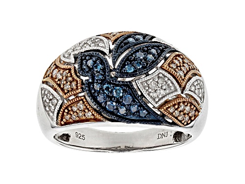 Photo of .40ctw Round Blue Velvet Diamond™ Champagne And White Diamond Rhodium Over Silver Dome Ring - Size 5