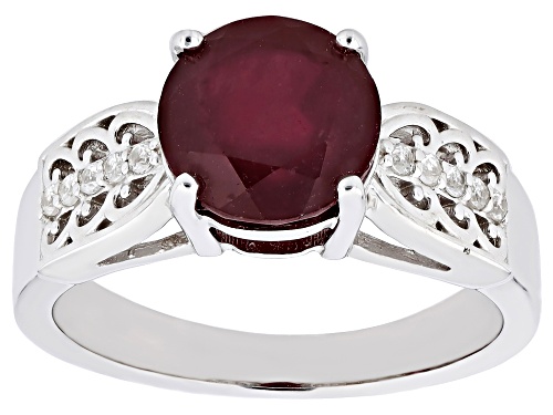3.25ct Round Mahaleo® Ruby and 0.11ctw White Zircon Rhodium Over Sterling Silver Ring - Size 6