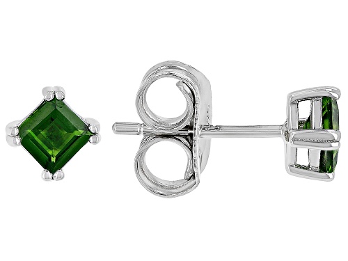 0.58ctw Square Chrome Diopside Rhodium Over Sterling Silver Stud Earrings