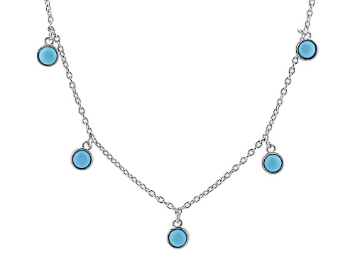 4mm Round Cabochon Sleeping Beauty Turquoise Rhodium Over Sterling Silver Necklace - Size 18