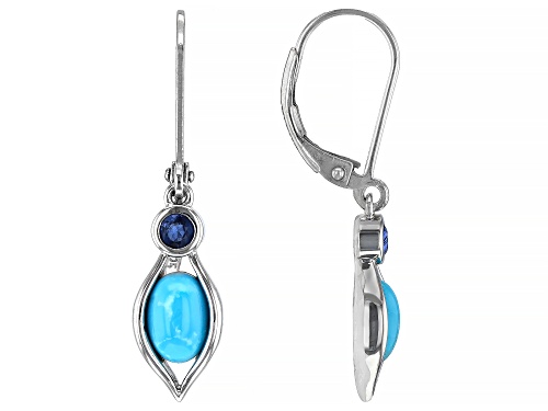 7x5mm Oval Composite Arizona Turquoise with 0.22ctw Nepalese Kyanite Rhodium Over Silver Earrings