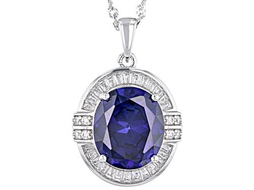 10.33ctw Lab Blue Sapphire & Lab White Sapphire With White Zircon Rhodium Over Silver Pendant Chain