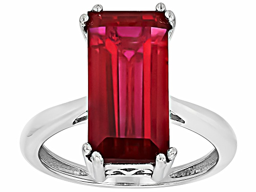 9.00ct Baguette Lab Created Ruby Rhodium Over Sterling Silver Ring - Size 8