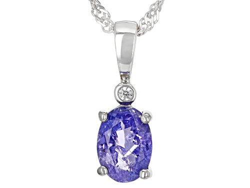 1.01ct Oval Tanzanite And .02ctw White Zircon Rhodium Over Silver Pendant With Chain