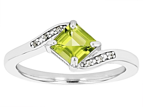 Photo of 0.97ct Manchurian Peridot™ With 0.05ctw White Zircon Rhodium Over Sterling Silver Bypass Ring - Size 10