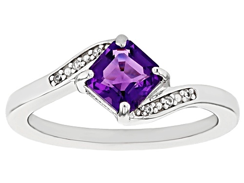 0.92ct African Amethyst With 0.05ctw White Zircon Rhodium Over Sterling Silver Bypass Ring - Size 10