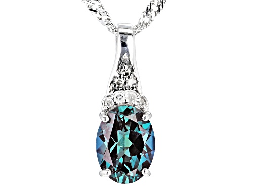 1.23ct Lab Alexandrite & 0.03ctw Champagne, White Diamond Accent Rhodium Over Silver Pendant Chain