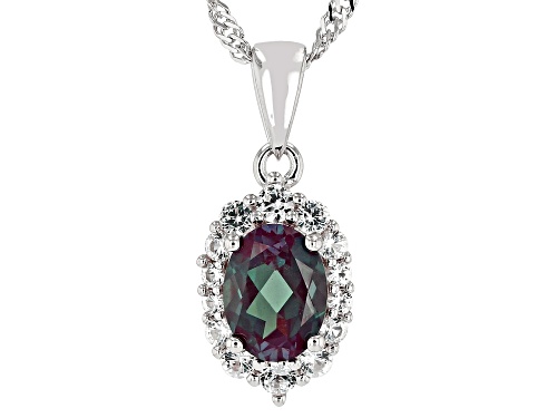 Photo of 1.17ct Lab Alexandrite With 0.21ctw Lab White Sapphire Rhodium Over Silver Pendant With Chain