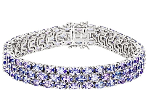 20.79ctw Round Tanzanite Rhodium Over Sterling Silver Tennis Bracelet - Size 7.5