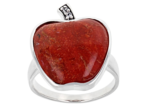 16mm Custom Sponge Coral With 0.03ctw Round White Topaz Sterling Silver Apple Ring - Size 7