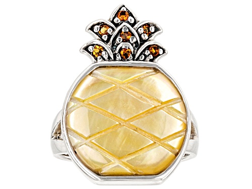 15mm Custom Mother-Of-Pearl With 0.03ctw Round Citrine Sterling Silver Pineapple Ring - Size 7