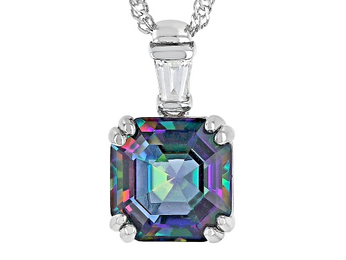 3.91ct Multi-Color Quartz With 0.20ct White Zircon Rhodium Over Silver Pendant Chain