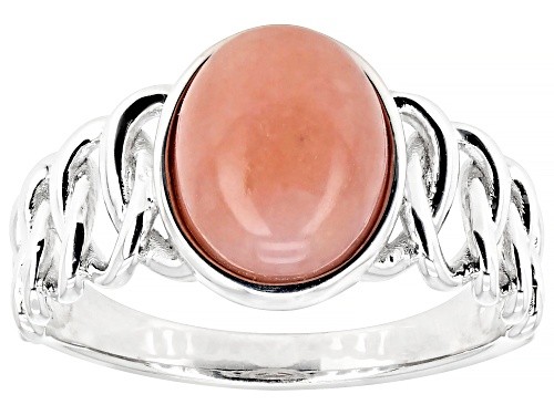 10x8mm Oval Cabochon Pink Opal Rhodium Over Sterling Silver Solitaire Ring - Size 7