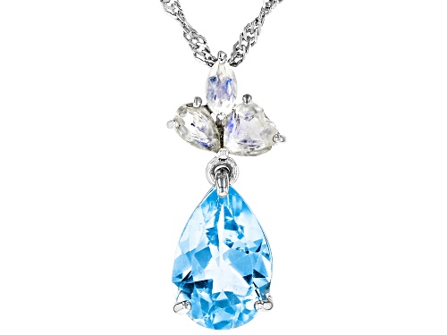 3.18ct Glacier Topaz™ With Rainbow Moonstone Rhodium Over Sterling Silver Pendant With Chain