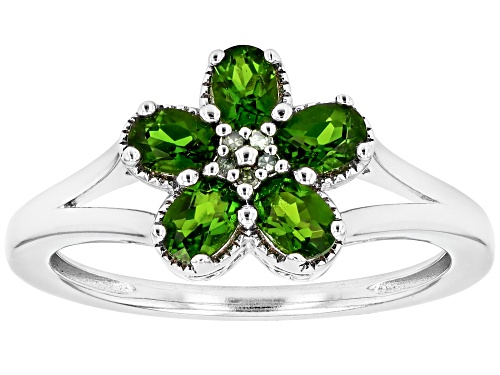0.75ctw Oval Chrome Diopside With 0.02ctw Round Green Diamond Accent Rhodium Over Silver Ring - Size 9