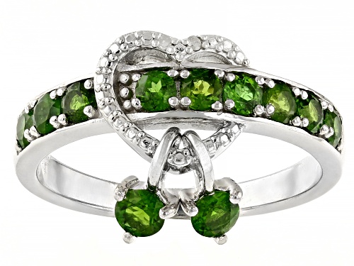 0.83ctw Round Chrome Diopside With 0.01ctw White Diamond Rhodium Over Silver Heart Ring - Size 8