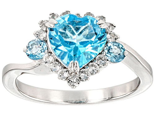 Photo of 1.99ctw Swiss Blue Topaz With 0.32ctw White Topaz Rhodium Over Silver Heart Ring - Size 10