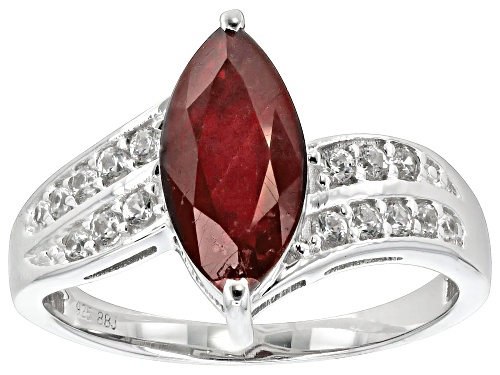 1.82ct Marquise Mahaleo® Ruby With 0.30ctw White Zircon Rhodium Over Sterling Silver Ring - Size 9
