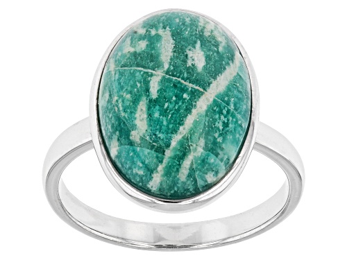 16x11mm Oval Cabochon Amazonite Rhodium Over Sterling Silver Solitaire Ring - Size 6