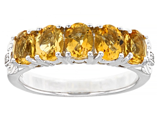 Photo of 1.27ctw Round Brazilian Citrine With .01ctw White Zircon Rhodium Over Sterling Silver Band Ring - Size 6