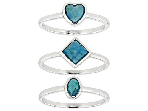 Blue Multi Shape Turquoise Sterling Silver Set of 3 Rings - Size 8