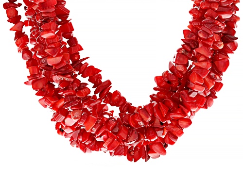 Free-form Red Coral Rhodium Over Sterling Silver Chip Necklace - Size 20