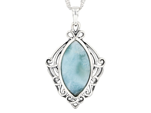 20x10mm Blue Larimar Sterling Silver Solitaire Pendant With Chain