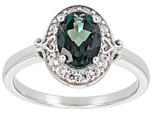 1.30ct Oval Lab Created Alexandrite with 0.31ctw White Zircon Rhodium Over Silver Ring - Size 8
