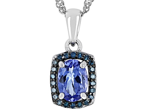 0.81ct Oval Tanzanite With 0.09ctw Blue Diamond Accent Rhodium Over Silver Pendant With Chain