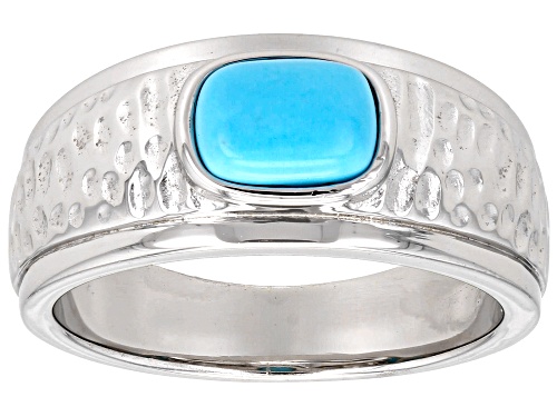 8x6mm Cushion Sleeping Beauty Turquoise Platinum Over Sterling Silver Men's Solitaire Ring - Size 9