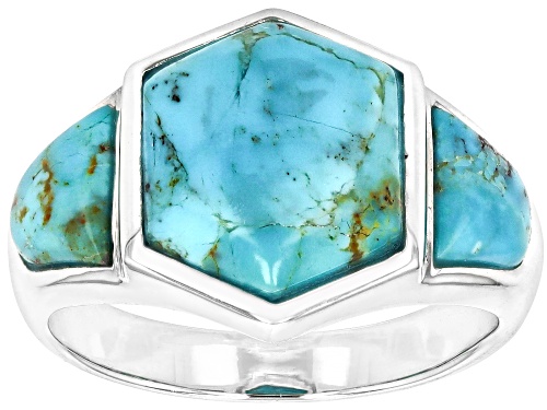 12x10mm Hexagon and Free-form Composite Turquoise Sterling Silver Ring - Size 6