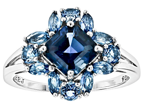 2.79ctw Mixed Shapes London Blue Topaz Rhodium Over Sterling Silver Ring - Size 6