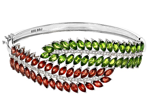 7.50ctw Chrome Diopside, 8.70ctw Vermehlo Garnet™ With .82ctw Zircon Rhodium Over Silver Bracelet - Size 8