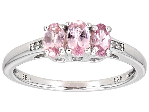 0.75ctw Oval Pink Spinel With 0.02ctw Diamond Accent Rhodium Over Sterling Silver 3-Stone Ring - Size 7