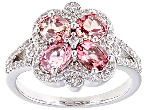 1.20ctw Pink Tourmaline With White Zircon Rhodium Over Sterling Silver Ring - Size 8